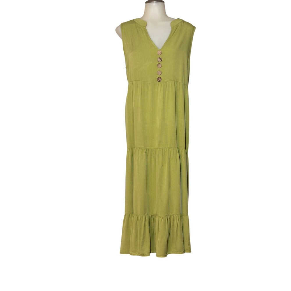 SHEIN‎ Maxi Dress Women XL Lime Green Tiered Boho Sleeveless V-Neck Excellent